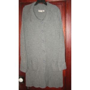 Croft & Barrow L Cardigan Sweater Coat Duster Ribbed Knit Gray Thick Soft Button
